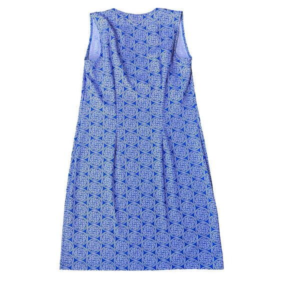 Katherine Way Blue & White Geometric Sleeveless Shift Dress – Size Small - Picture 3 of 10